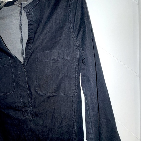 VINCE $320 Cupro Denim Indigo L/S Snap Henley Stretchy Dress split hems 2  XS/S - Picture 10 of 16